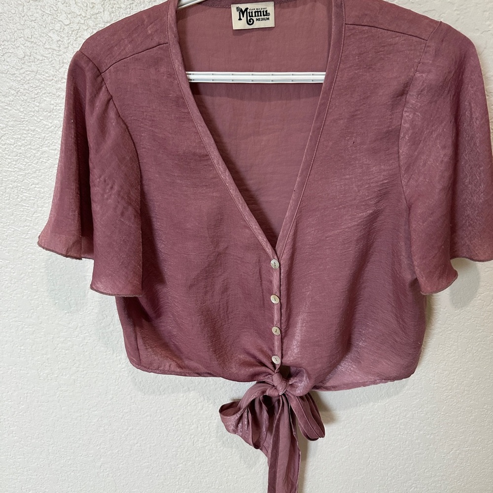 Show me your mumu mauve Tie-Front Blouse